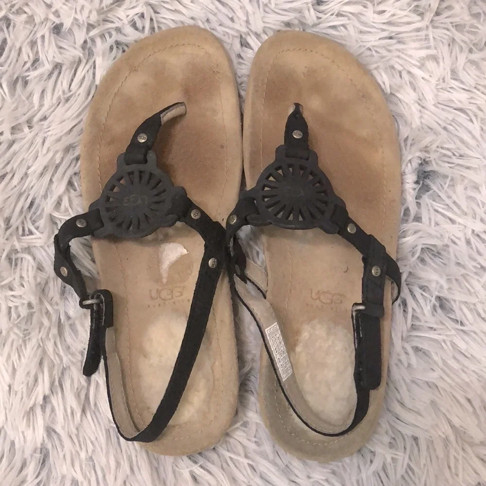UGG Ayden Leather Sandals With Lamb Lining, Black